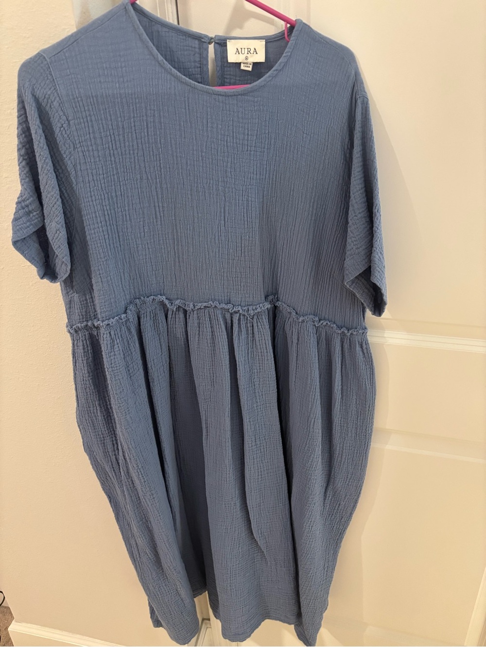 Aura Girls' Dusty Blue Textured Babydoll Dress